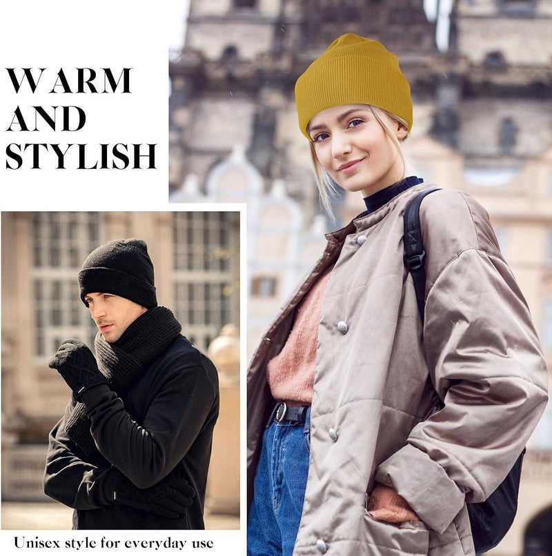 lucdnc Beanies for Men Women 2 Pack Fall Winter Men's Hats Unisex Warm Knit Skullies Beanies Soft Ski Caps - Image 4